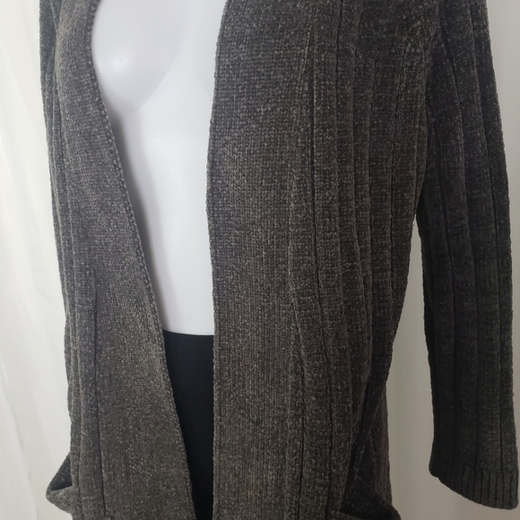 BNCI brown chenille long open front cardigan size medium - Picture 3 of 8